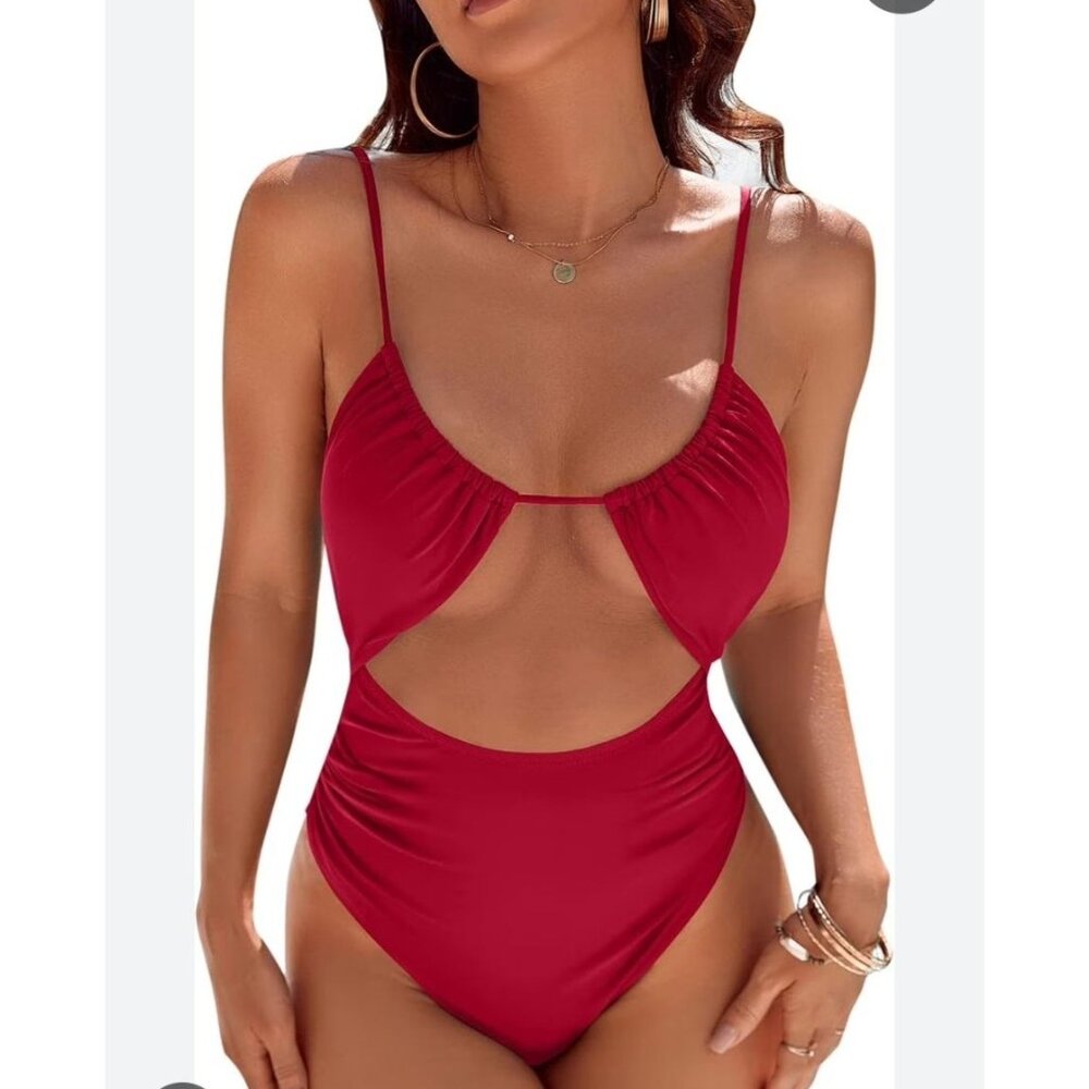 Blooming Jelly Red Cutout One Piece Swimsuit Monokini Beach Pool Vacation Sexy - Picture 6 of 6
